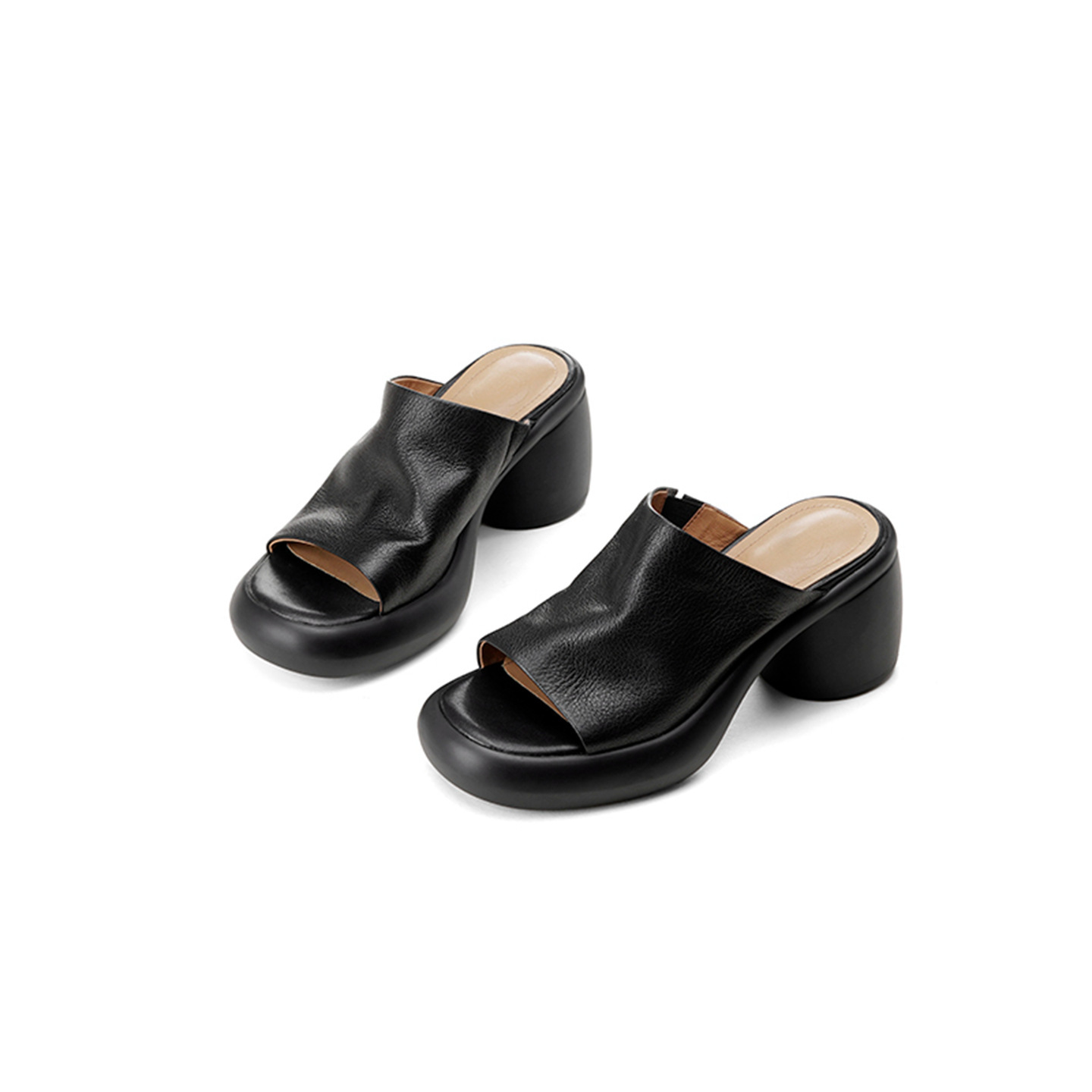 Sandal cao gót nữ hở mũi quai ngang da dê thật, gót 7 cm — đen chi tiết 29
