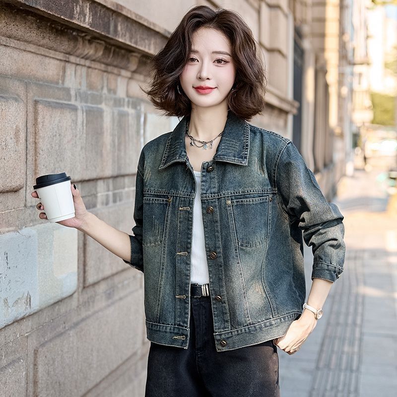 时髦牛仔外套女短款2025新款春秋港风美式复古设计感夹克长袖上衣|undefined