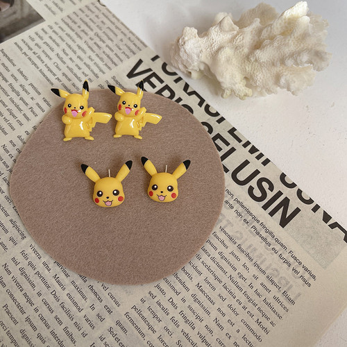 Acrylic Pikachu Earrings for Girls and Kids - Cute Japanese and Korean Style S925 Stud Earrings for Children - No Hole Earrings