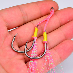 綁毛鐵板鈎 大力馬主線綁亮絲魚鈎 海釣船釣鉛魚輔助鈎帶羽毛散裝