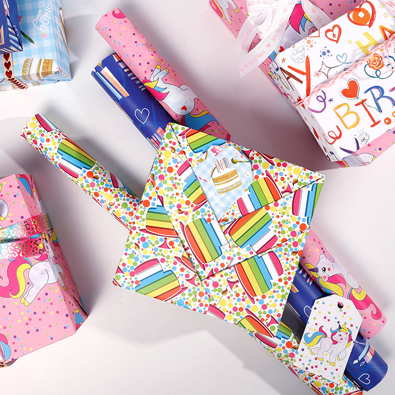 Nuevo producto transfronterizo Papel de embalaje de regalo del día del niño Papel de embalaje de regalo de feliz cumpleaños Papel de embalaje de juguete lindo de dibujos animados