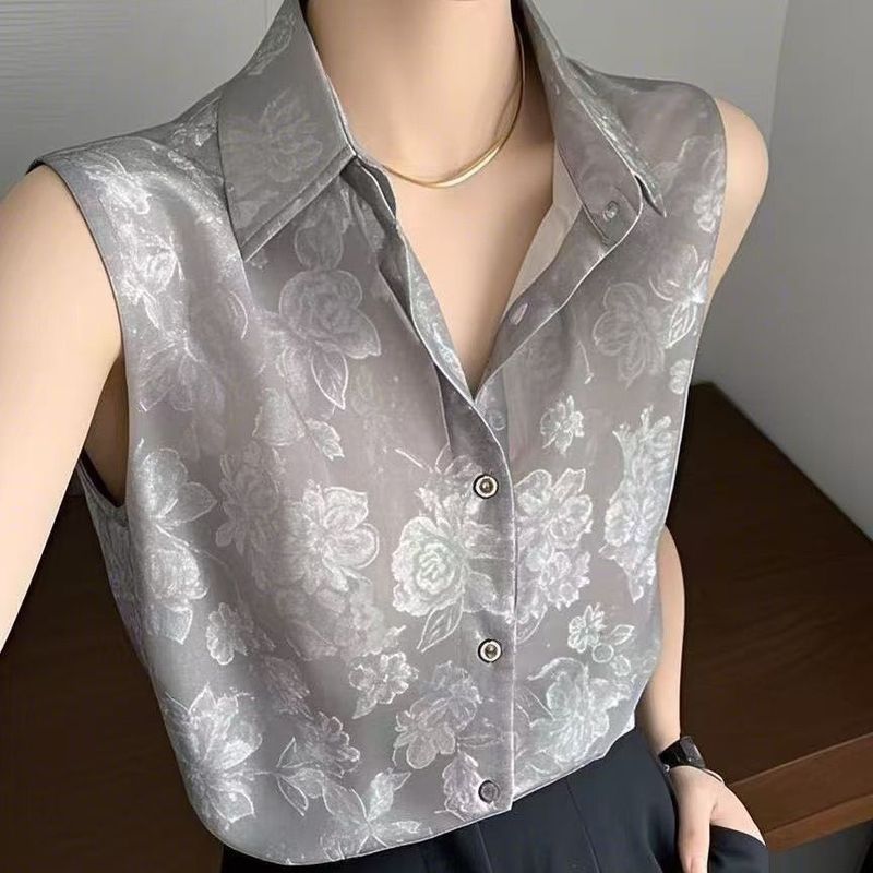 法式温柔风POLO领无袖背心衬衫女夏季新款百搭休闲气质打底衫衬衣|undefined