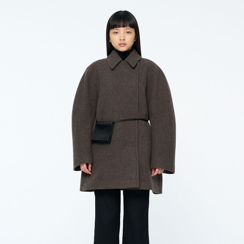 Amomento Silhouette Wool Outwear Women's Autumn and Winter New Simple Lapel Mid-Length Round Woolen Outwear Amomento Silhouette Wool Outwear Women's Autumn and Winter New Simple Lapel Mid-Length Round Woolen Outwear
