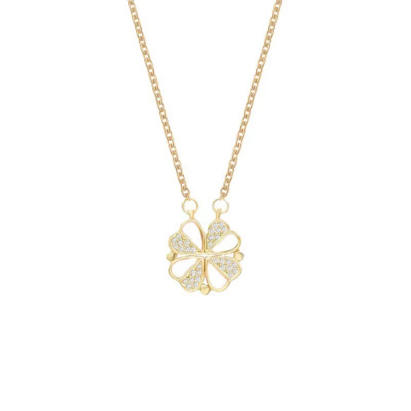 Douyin explosion style a two-wear flower necklace light luxury niche high-end design magnetic pendant titanium steel clavicle chain_voghion.com
