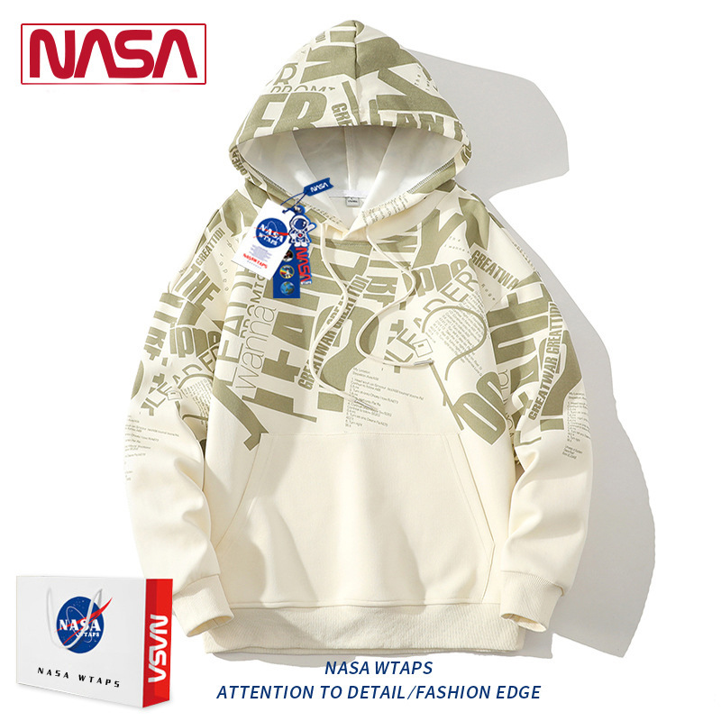 NASA American High Street Sports Hooded Sweatshirt Men's Spring and Autumn 2024 Loose Casual All-match Long Sleeve Top
