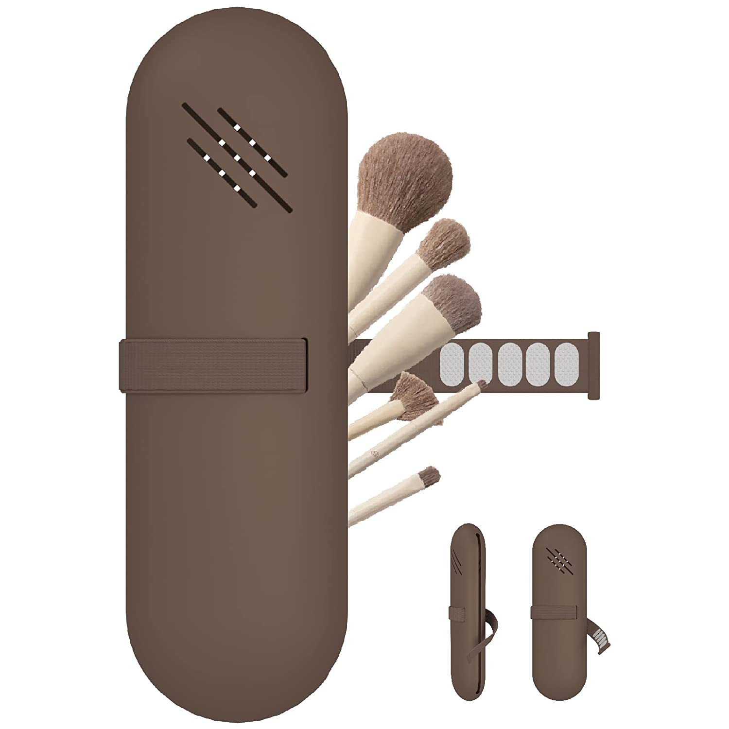 Amazon Venta caliente bolsa de almacenamiento de cepillo de maquillaje bolsa de cosméticos de silicona bolsa de viaje bolsa de cepillo de maquillaje a prueba de polvo caja de almacenamiento multifuncional