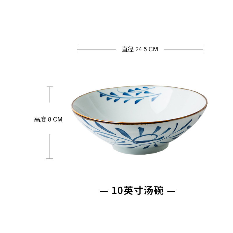 Vajilla de cerámica de estilo japonés creativo cubo tazón personalizado azul y blanco vintage boca ancha ramen tazón bajo vidriado olla de salsa casera