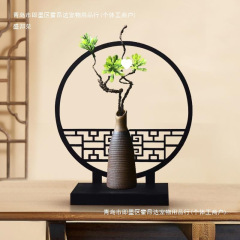 小屏风桌面摆件绿植新中式桌上花瓶中国风客厅花摆设酒柜古风生日