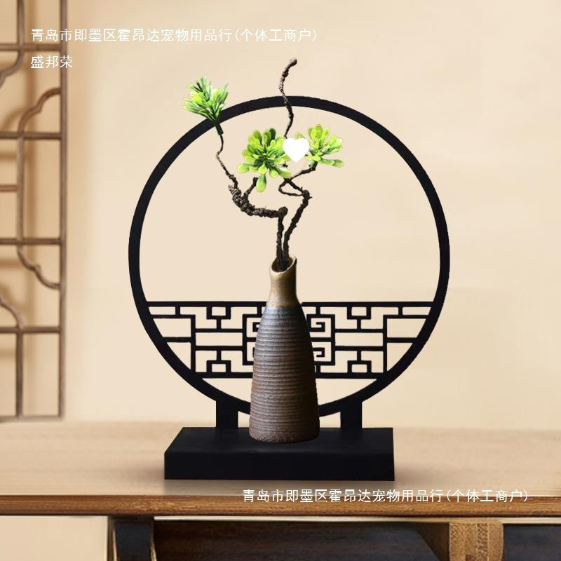 小屏风桌面摆件绿植新中式桌上花瓶中国风客厅花摆设酒柜古风生日|undefined
