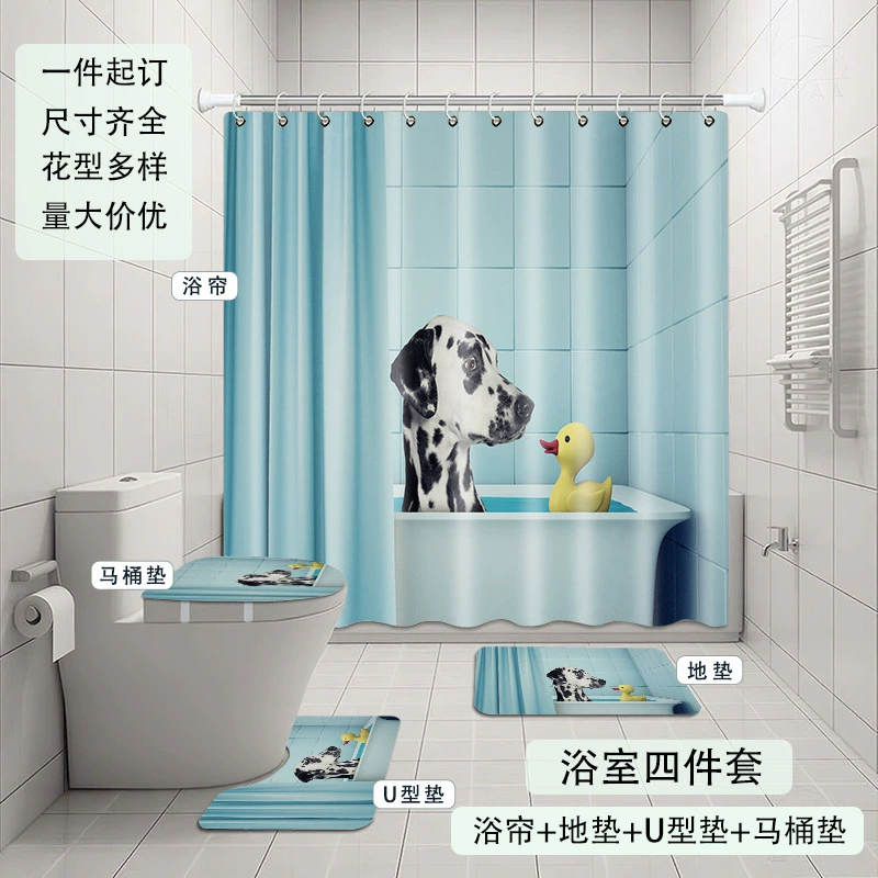 Digital curtain, carpet, set, toilet, dinosaur, wholesale, polyester, 4 piece set, 3 piece set