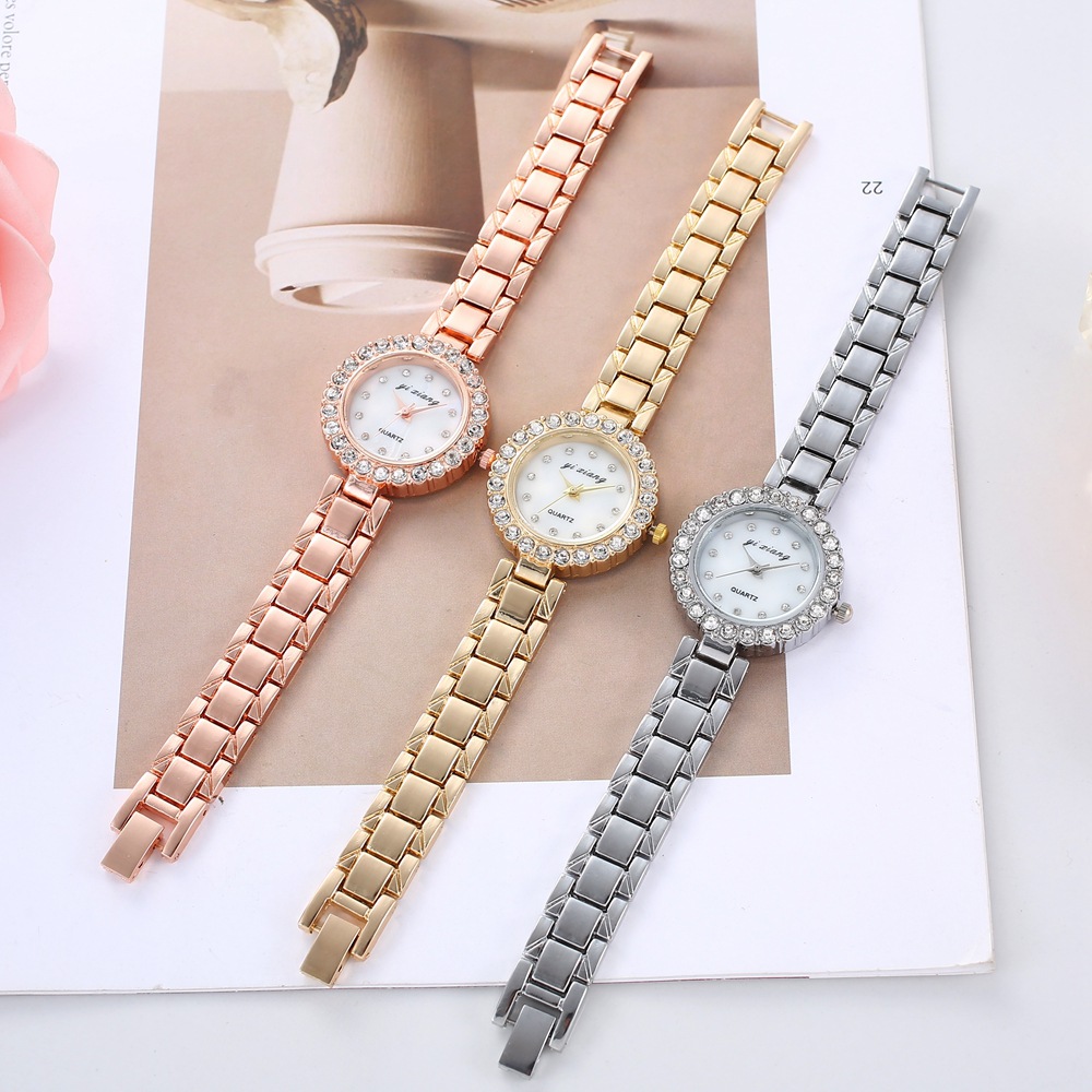 Comercio exterior nueva estudiante femenina estilo coreano simple diamante punto diamante femenino ins estilo universitario temperamento Internet celebridad correa de acero reloj femenino