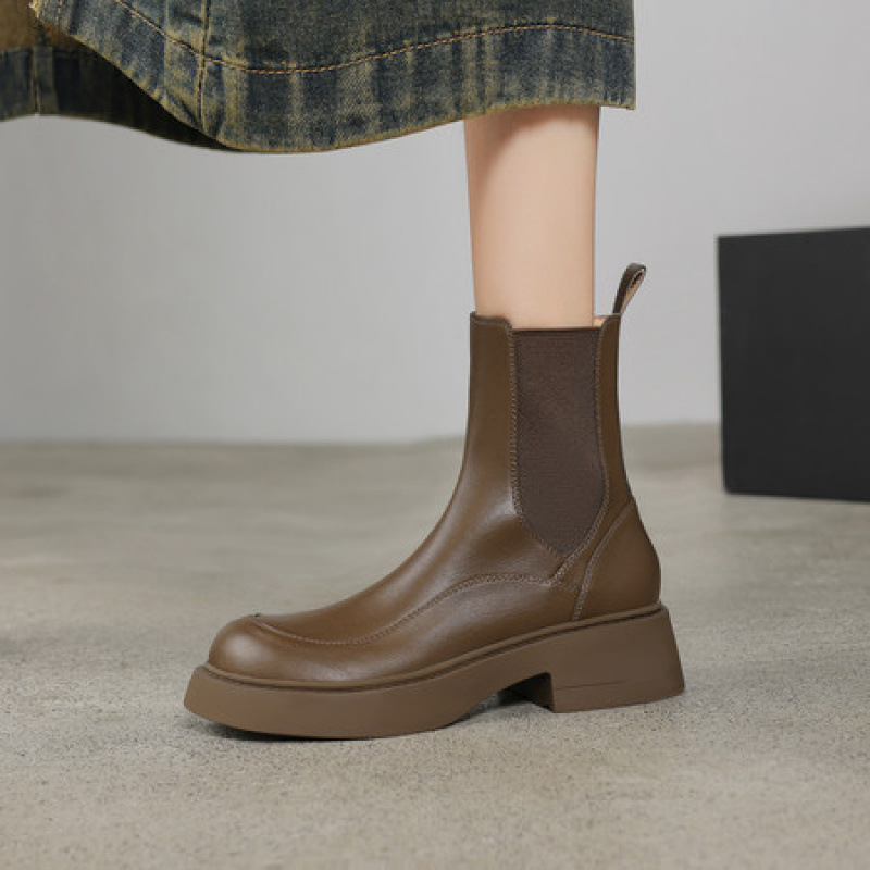 真皮烟筒靴厚底马丁靴女款2025新款秋冬女鞋切尔西靴女英伦风短靴