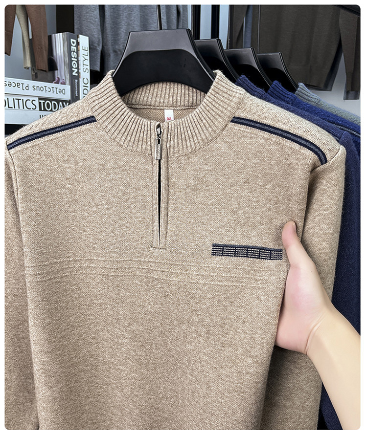 Otoño y invierno nuevo hombre medio cuello cremallera camiseta de punto de moda casual calentamiento suéter de manga larga camiseta de punto