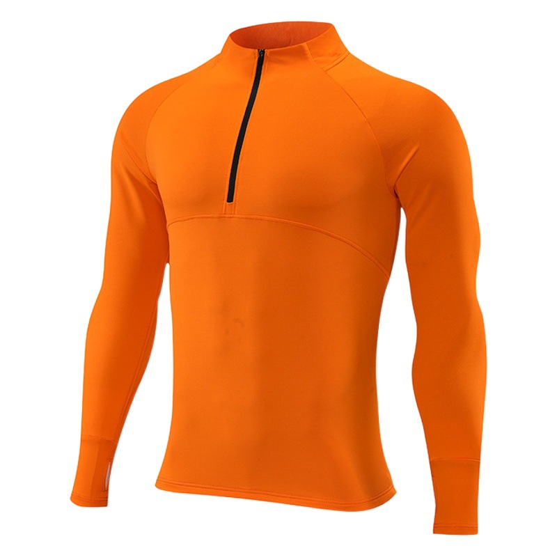 Primavera y otoño deportes al aire libre de los hombres de manga larga media cremallera soporte collar corriendo de secado rápido casual color sólido camiseta en stock impreso registro