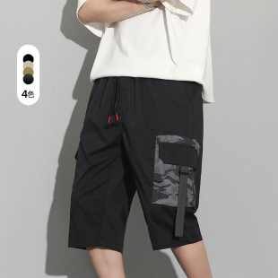 Summer new men's Korean-style camouflage elastic loose plus size workwear shorts popular Net red same straight cropped pants