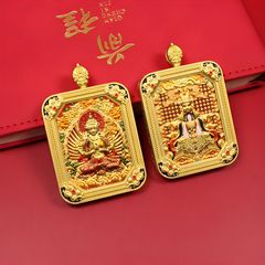 新商品おすすめ ロン・ウィー両面立体小唐カ 八大守護聖人 ザキラムネックレス ゴールドスワルプ仏陀