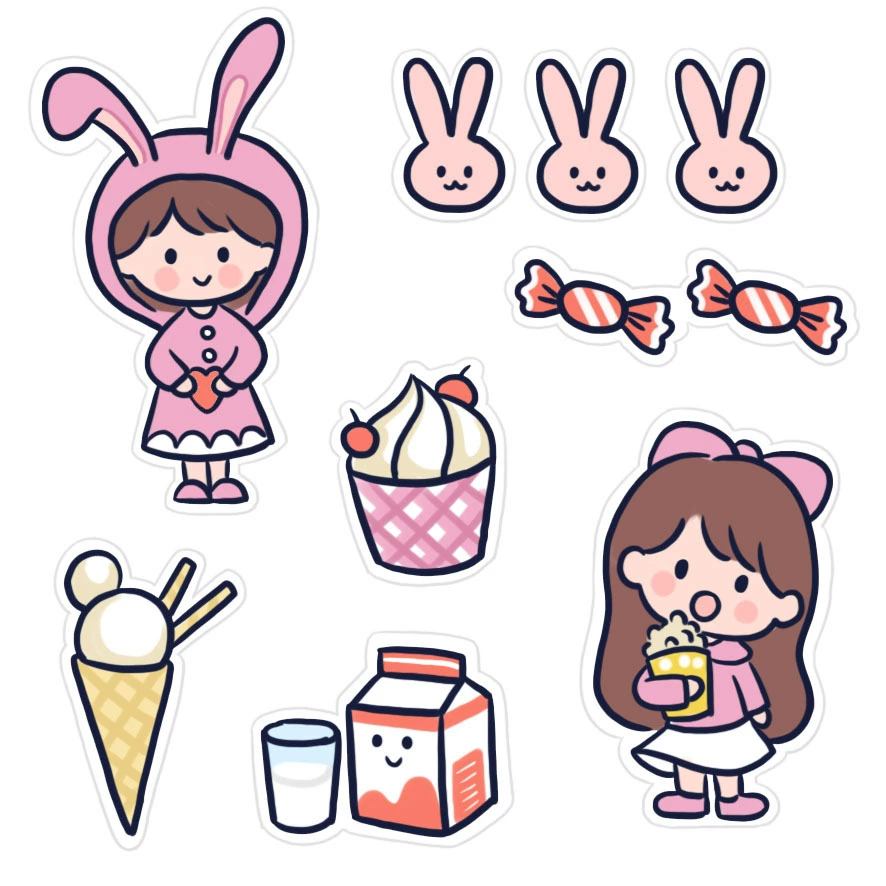 Cartoon sticker, laptop, book, DIY, for students