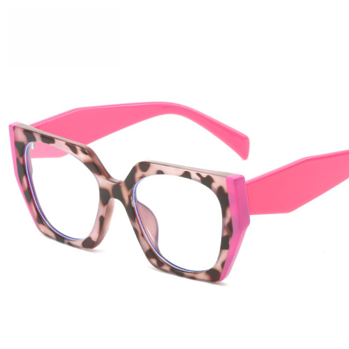 Cat-eye fluorescent green polygonal flat glasses, trendy European and American internet celebrity mixed-color eyeglass frames with contrasting colors, suitable for prescription glasses.
