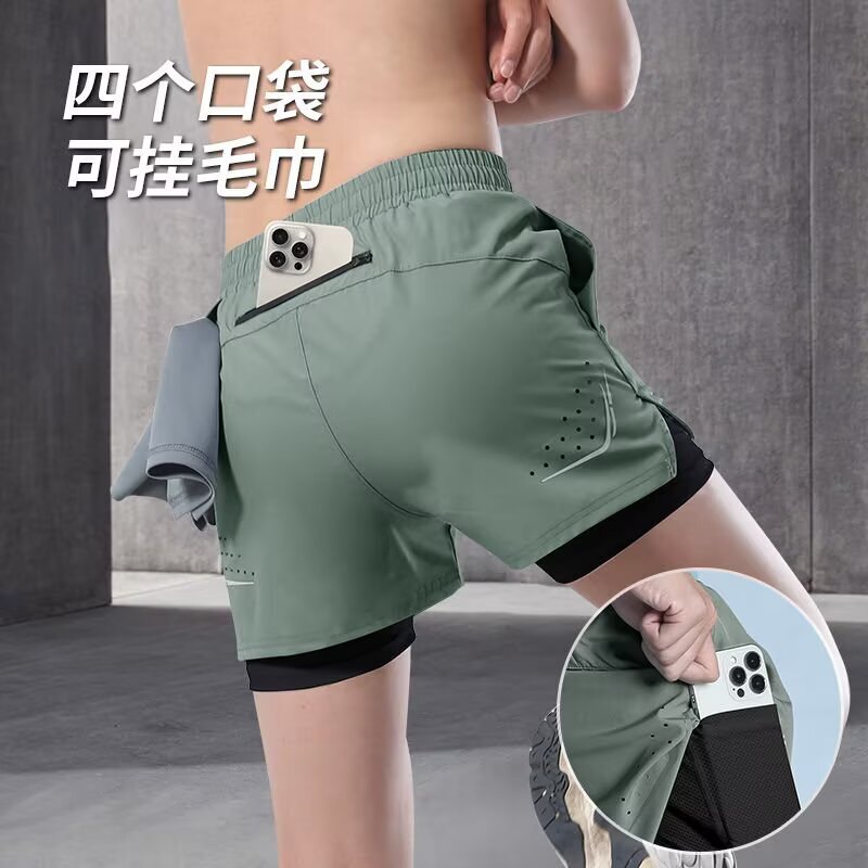 Cross-border Leisure Outdoor Fake Two-piece Sports Shorts Men's Summer Running Training Fitness Quick-drying Pants Anti-walking Shorts