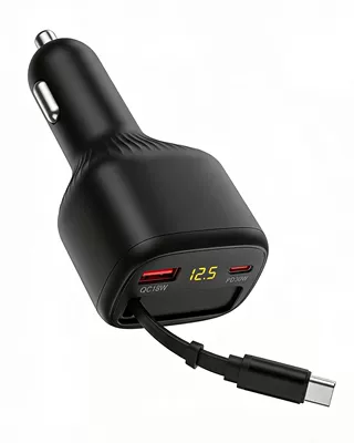 Car phone charger with TYPE-C port, retractable cable, digital display, three-port independent fast charging, car cigarette lighter adapter (Mobil şarj cihazları) - black-546-car-charger