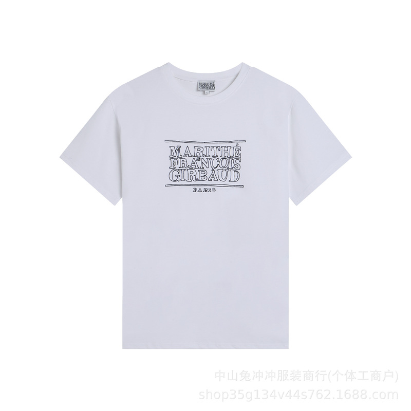 韩国marithe字母刺绣印花休闲正肩短袖男女同款重磅T恤一件代发潮|undefined