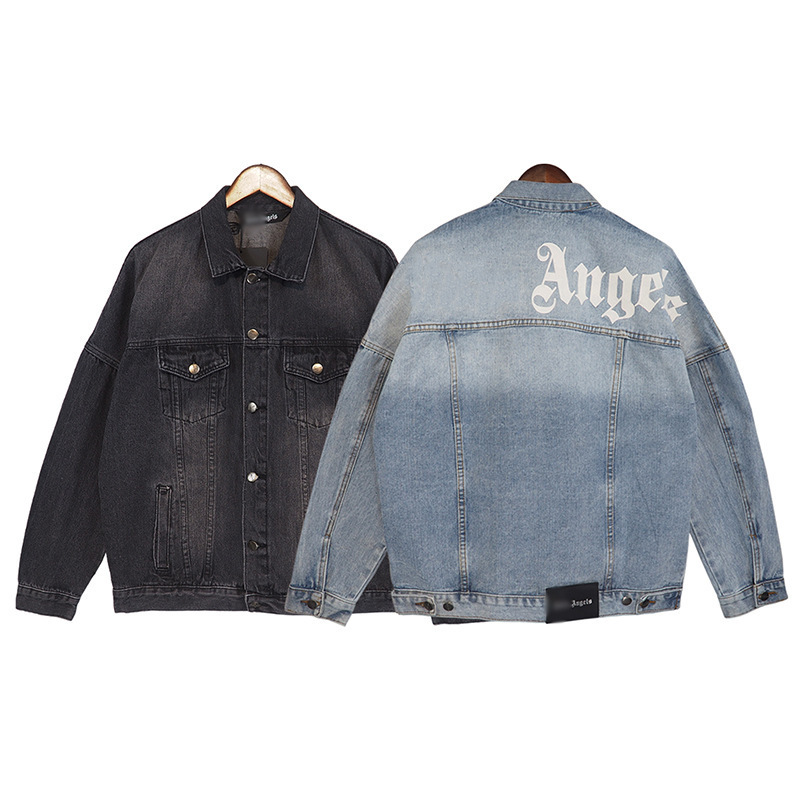 Palm Angels Vintage Washed Printed Denim Jacket High Street Unisex Trendy Coat