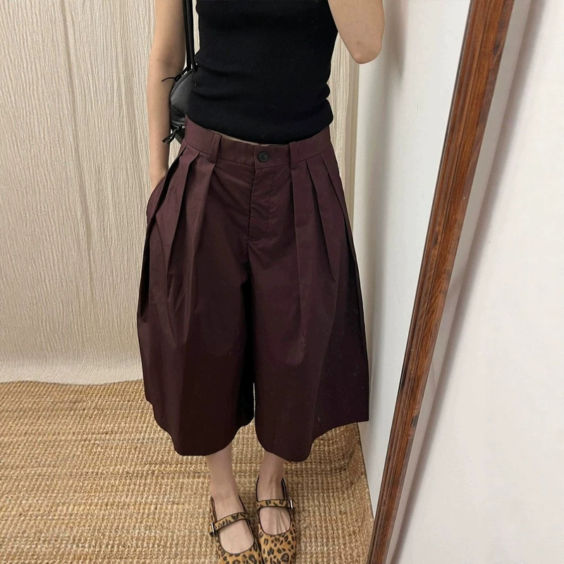 High-End Red-Brown A-Line Pleated Cropped Pants for Women, 2026 New Vintage Versatile Suit Pants for Women High-End Red-Brown A-Line Pleated Cropped Pants for Women, 2026 New Vintage Versatile Suit Pants for Women