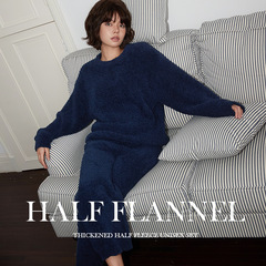 半分の絨毛の中性の部屋の服のスーツの秋冬の新型の保温の厚いパジャマのズボンは外でカップルの部屋の服を着ることができます。
