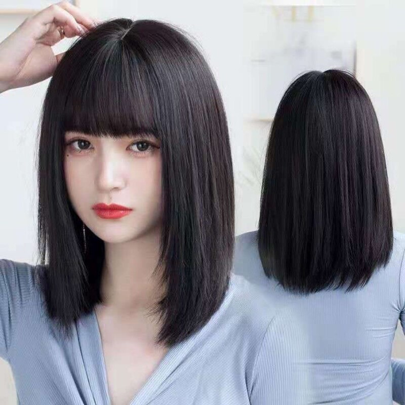 European and American Cross-Border Cute Bob Wig for Women, Short Straight Hair with Bangs, Bob Wig, Bobo Short Full Headgear