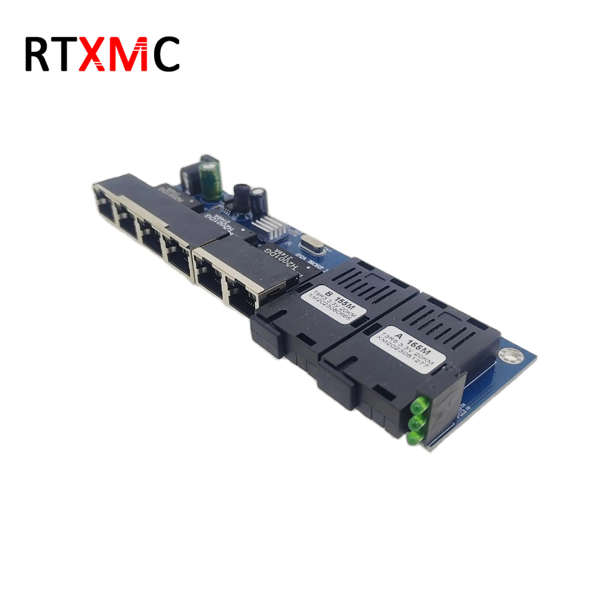 反向POE百兆2光6电单模单纤光纤收发器交换机SC光电转换器板Pcba