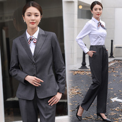 2025新款中国中银行工作服女士套装条纹西服秋冬加绒西装上衣制服