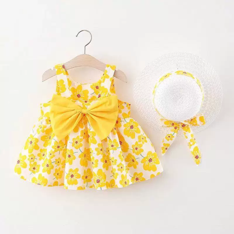 Summer sleevless dress girl's with bow, 1234 years, flowered
