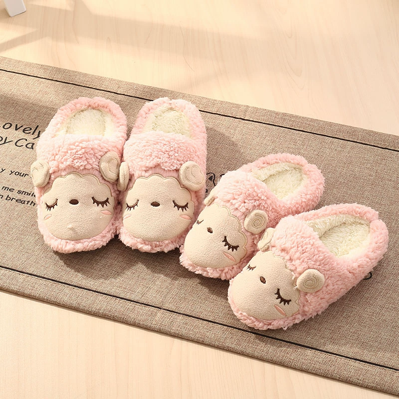 Плюшевые хлопковые тапочки Meiyang с овечками, Мультяшные родители и дети, милые теплые плюшевые тапочки с толстым дном, нескользящий ковер для пола