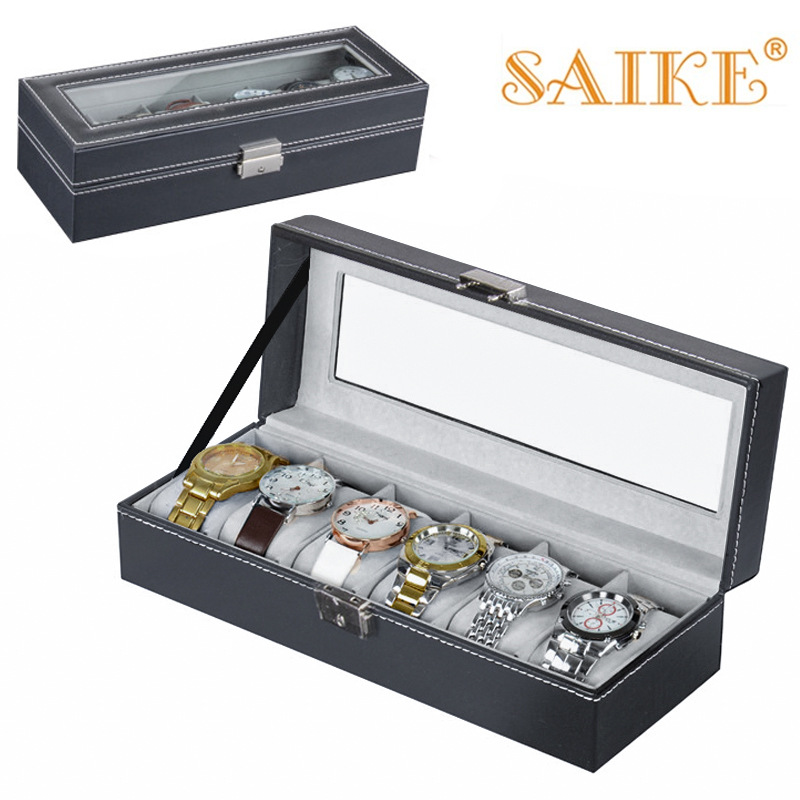 [横锁版]手表盒厂家供应6格手表收纳收藏盒6位PU皮质表盒首饰盒