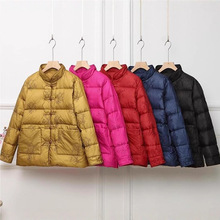 中国风绣花复古羽绒服外套女短款轻薄立领羽绒服中式盘口民族风