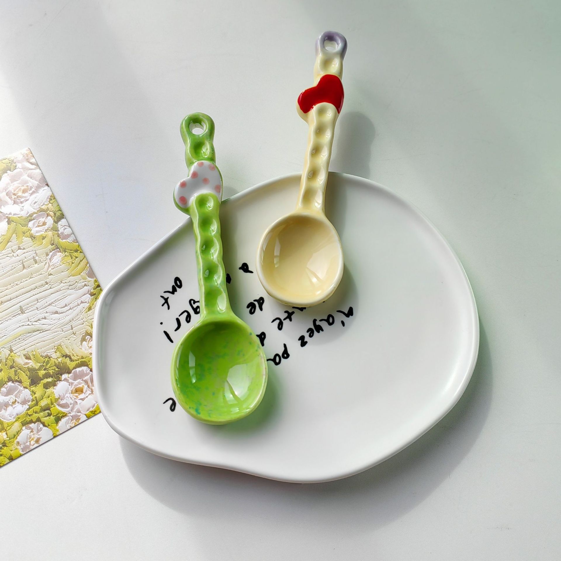 Cuillère à café rétro peinte à la main cuillère à dessert mignonne_voghion.com