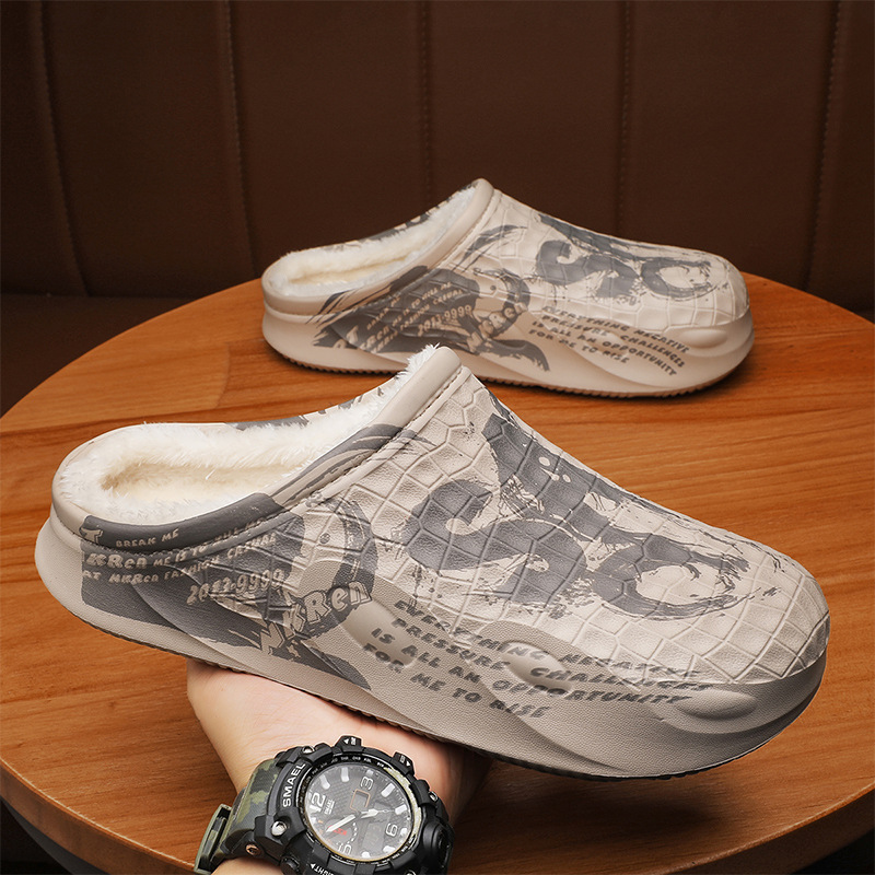 New Style Waterproof Cotton Thick Bottom Household Winter Outer Wear Non-slip Slippers Men's Home Room Lined Warm Cotton Shoes