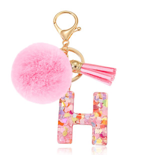 Fur Ball English 26 Letter Keychain Pink Resin Keychain Heart Sequin Tassel Crystal Bag Pendant