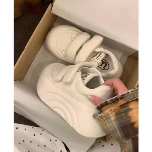 Round-Toe Thick-Soled Large-Toe Shoes for Women 2025 Spring Velcro Casual Shoes Ugly-Cute Sneakers Height-Increasing Versatile White Shoes