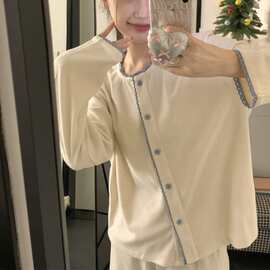 韩国ins女士新款睡衣韩系简约舒适毛巾绒花边套装休闲家居服批发
