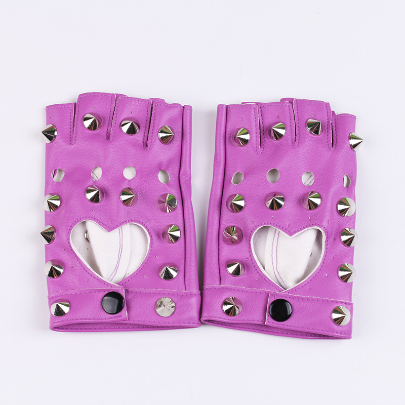 Danza rendimiento guantes pole dance apoyos discoteca rendimiento hip hop etapa remache decorativo pu cuero medio dedo guantes