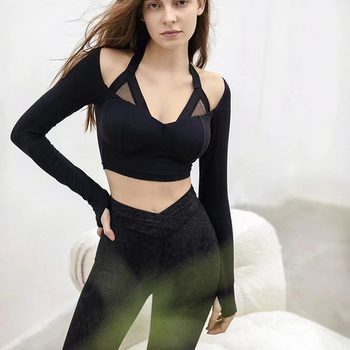 Yoga tops, new yoga clothes, lulu long-sleeved European and American niche tops with chest pads, nude and comfortable, foreign trade cross-border