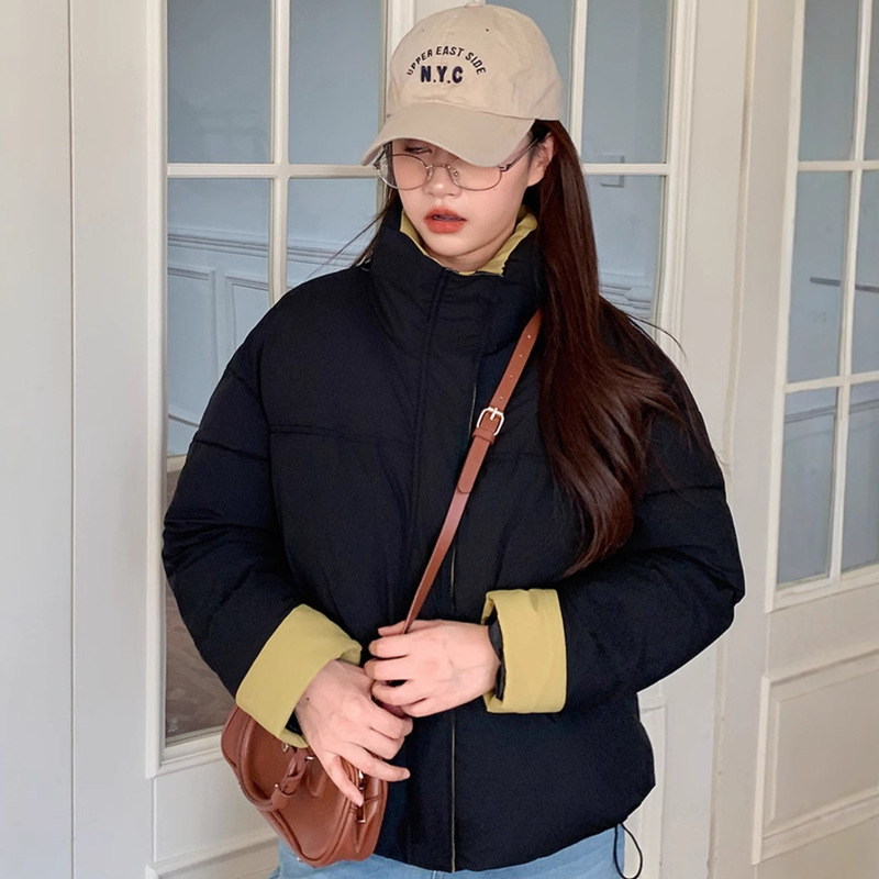 欧货立领撞色拼接棉服女短款冬季2025新款小个子宽松时尚面包外套|undefined