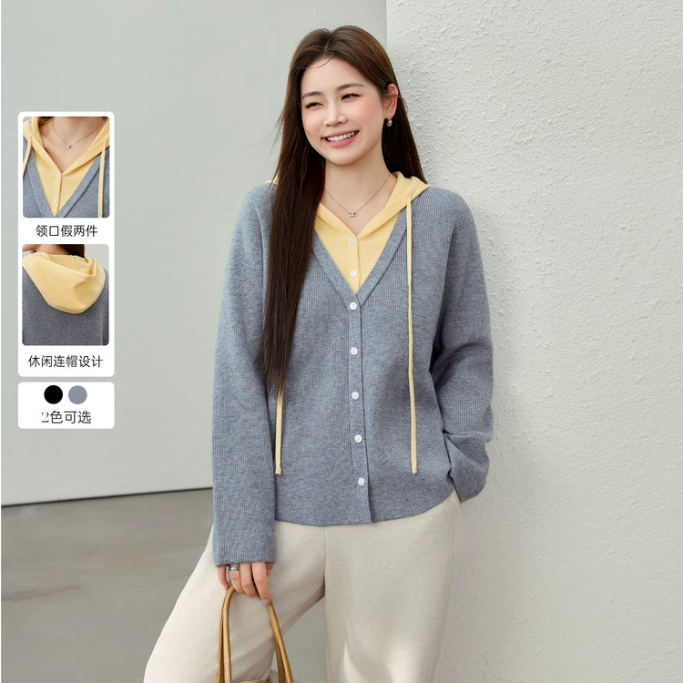 [Конструктор поддельные две части с уменьшением возраста с капюшоном, дикий свитер] Funny Show большой размер женский толстый mm2025 весенний новый