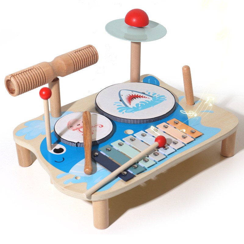 Montessori Educación temprana de madera, batería multifuncional, tocar el piano, liberar talento musical, cognición del color, juguete de iluminación educativo