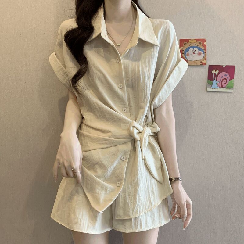 韩系巨好看套装女夏显瘦遮肚子减龄大方得体气质一整套短裤两件套|undefined