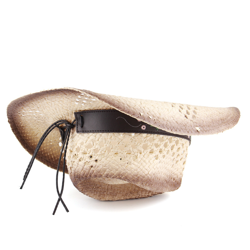 Comercio exterior transfronterizo hueco tejido a mano sombrero de paja para hombres y mujeres sombrero de sol de verano Western Denim sombrero personalizado al por mayor