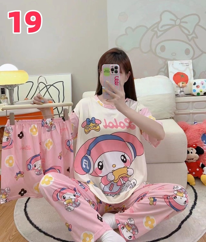 睡衣女夏季新款卡通三件套可爱简约休闲圆领家居服套装可外穿|undefined