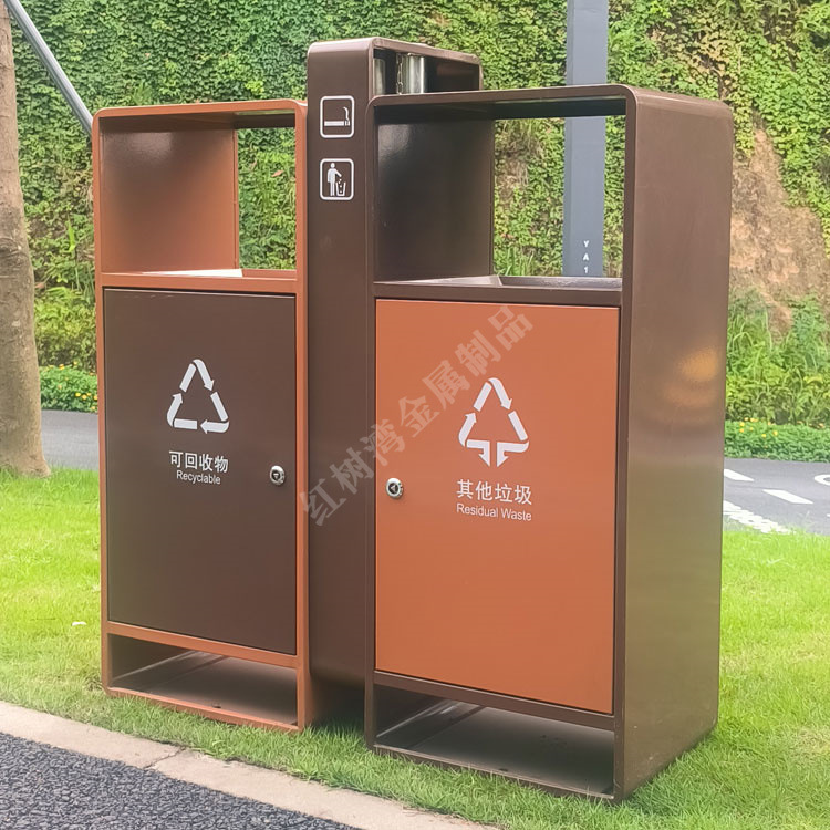 户外物业小区喷塑烤漆镀锌板铁皮分类垃圾桶公共区域金属果皮箱