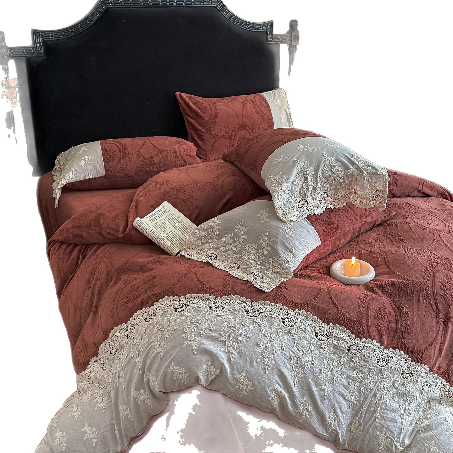 Princesa viento otoño y invierno nuevo veludo de leche de cuatro piezas para bebés cálidos estilo francés medieval ropa de cama de cuatro piezas